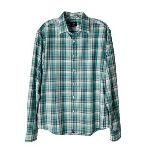 Untuckit green white plaid button front office preppy shirt top medium